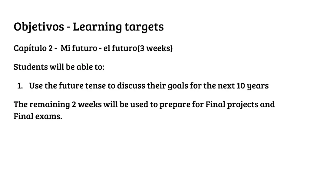 objetivos learning targets 2