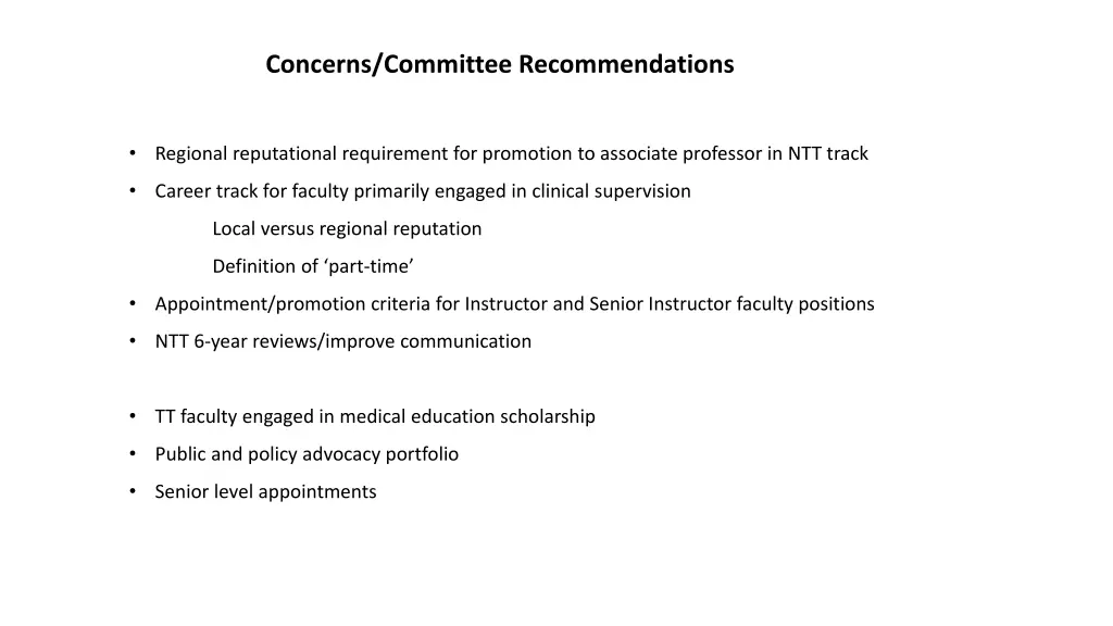 concerns committee recommendations