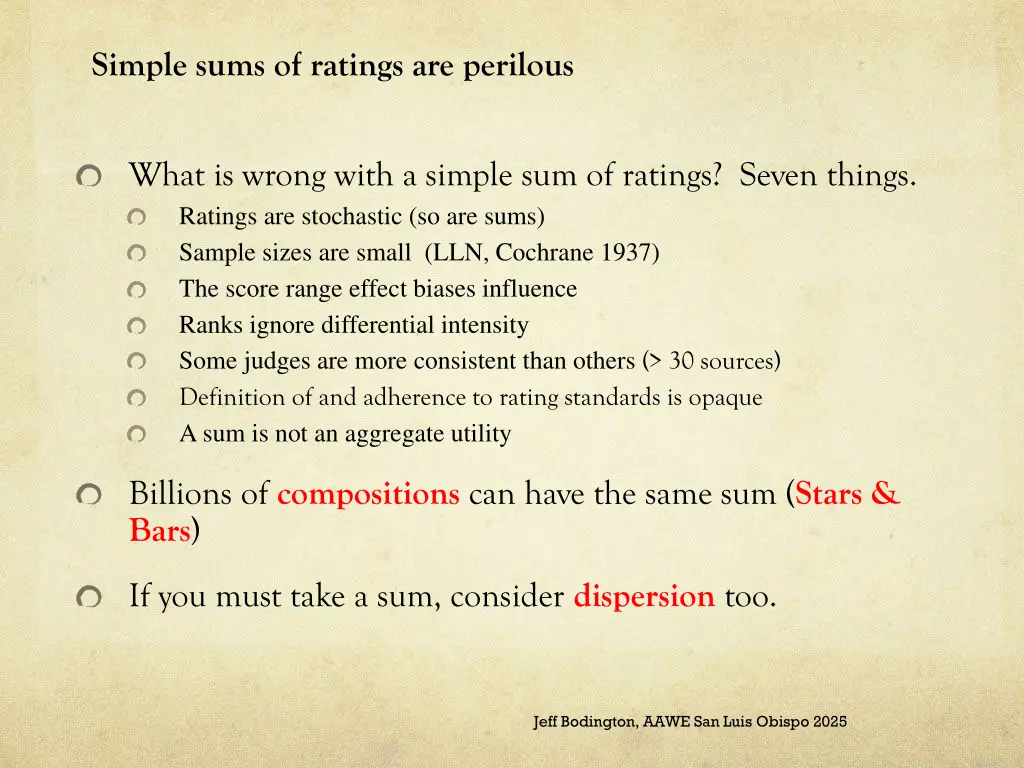 simple sums of ratings are perilous