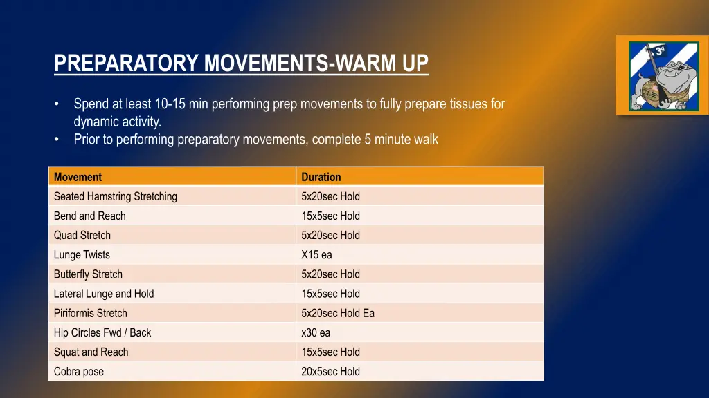 preparatory movements warm up