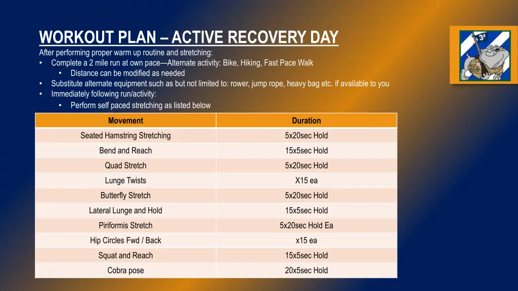 workout plan active recovery day after performing