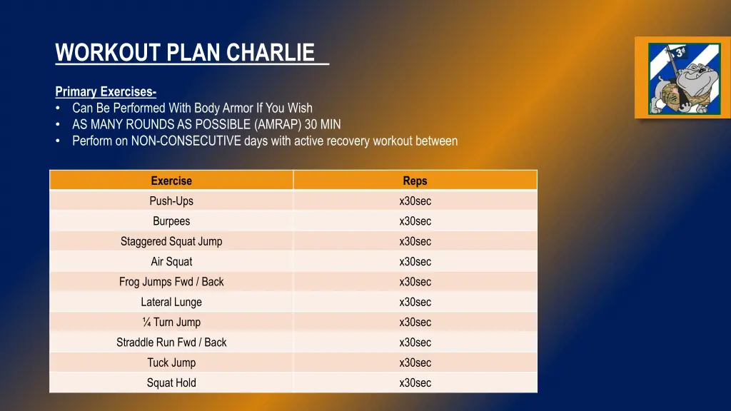 workout plan charlie
