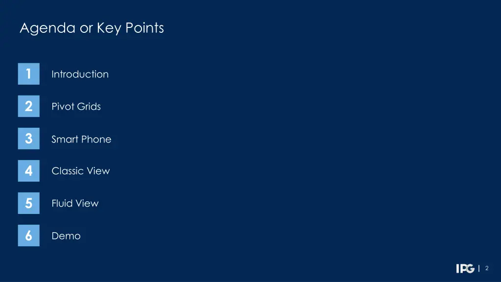 agenda or key points