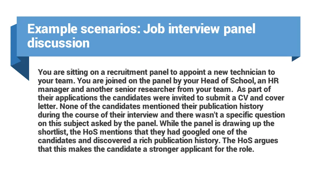 example scenarios job interview panel discussion