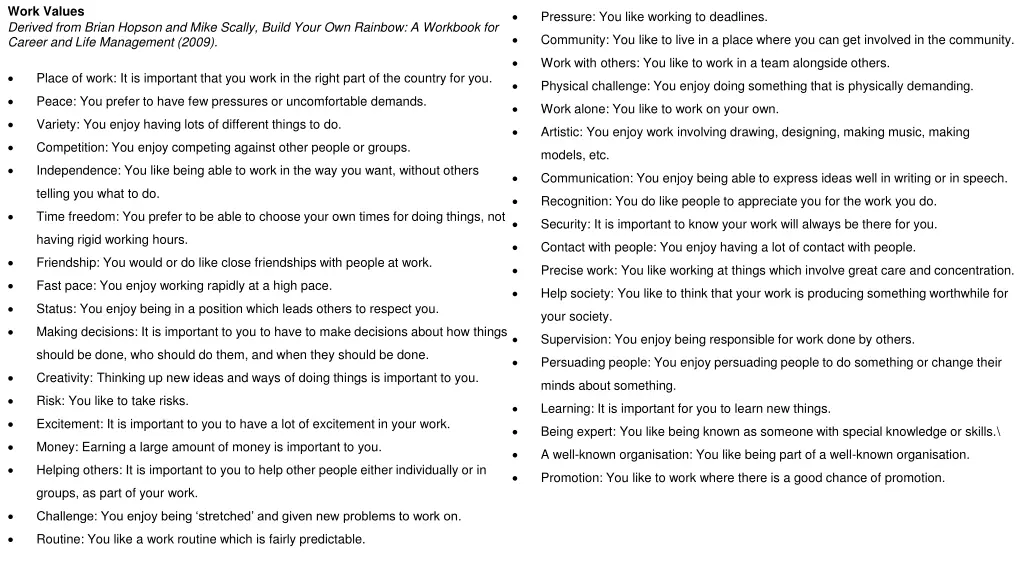 work values derived from brian hopson and mike