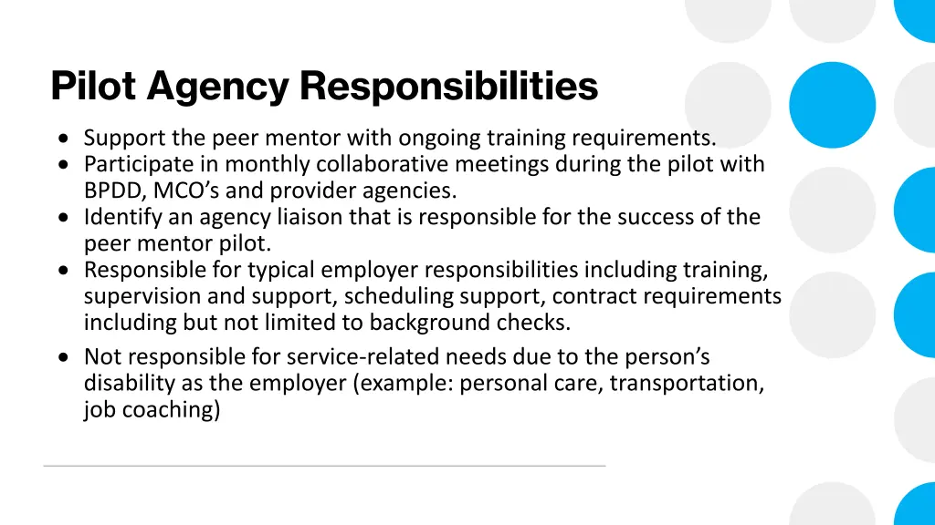pilot agency responsibilities support the peer
