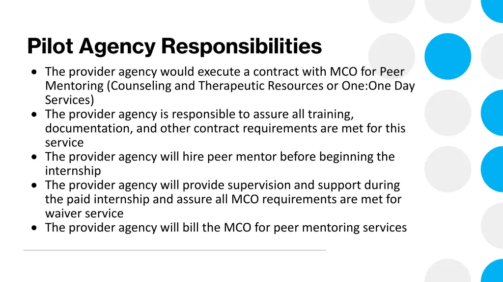 pilot agency responsibilities the provider agency