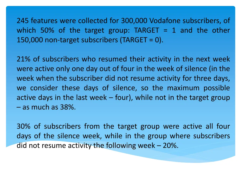245 features were collected for 300 000 vodafone