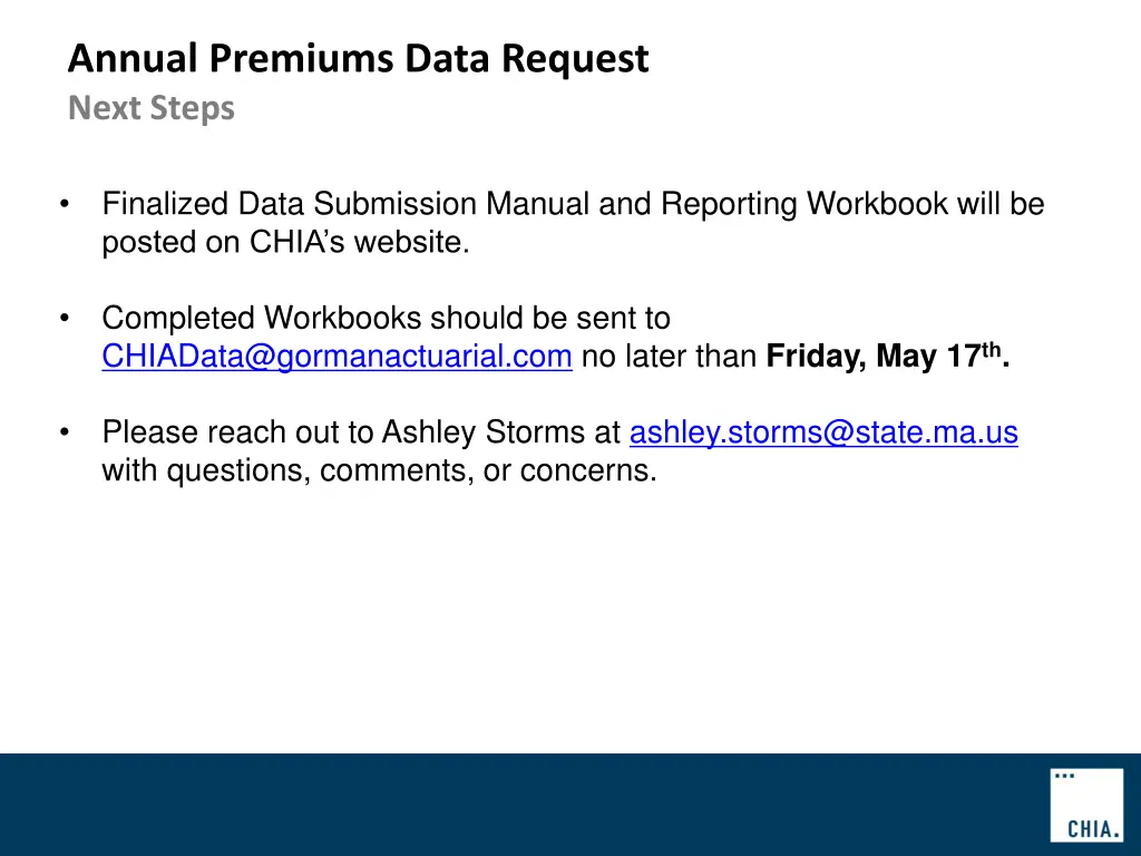 annual premiums data request 1