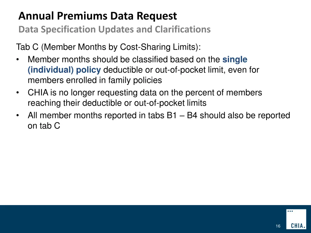 annual premiums data request data specification