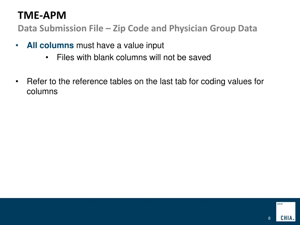 tme apm data submission file zip code