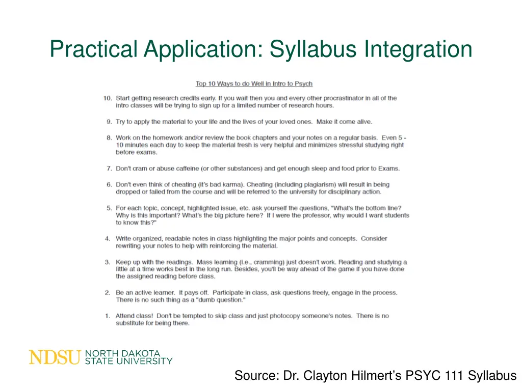 practical application syllabus integration