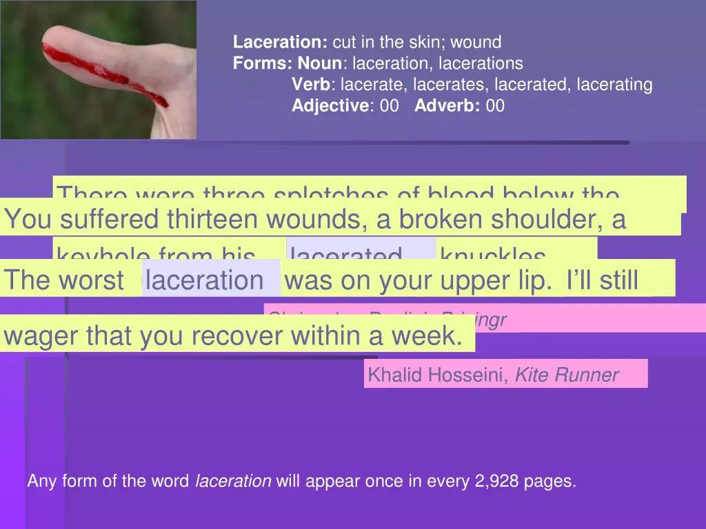 laceration cut in the skin wound forms noun