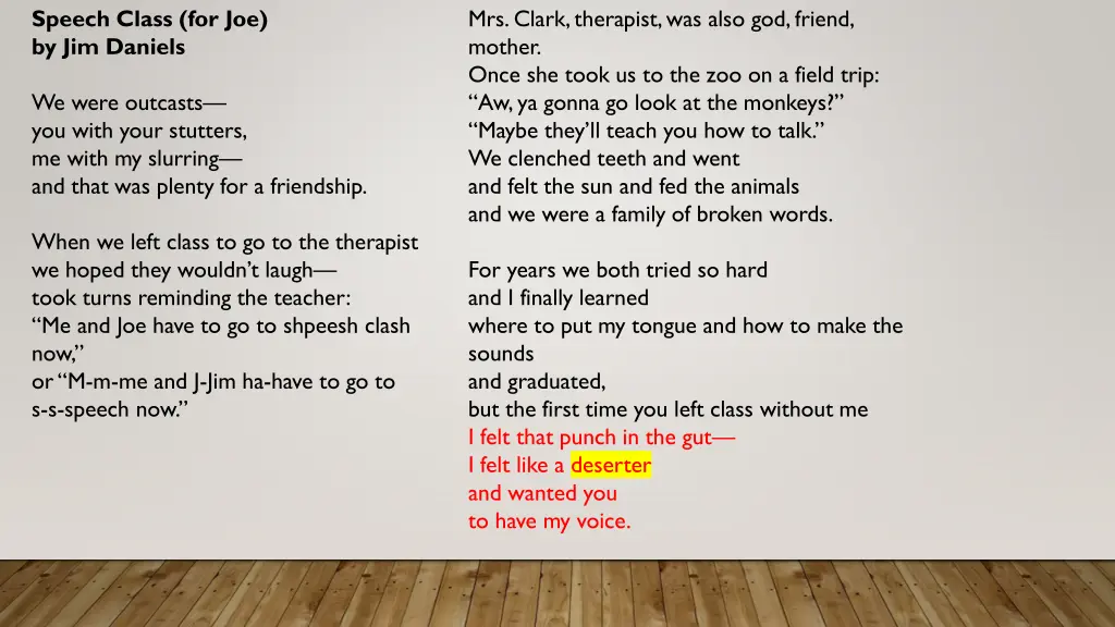 speech class for joe by jim daniels 1