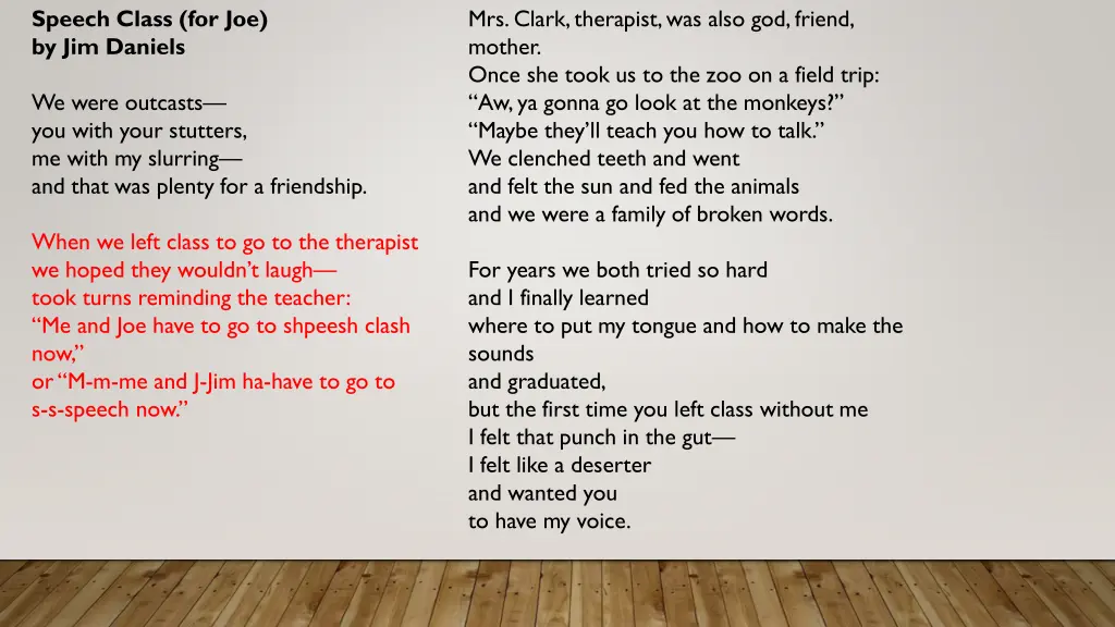 speech class for joe by jim daniels