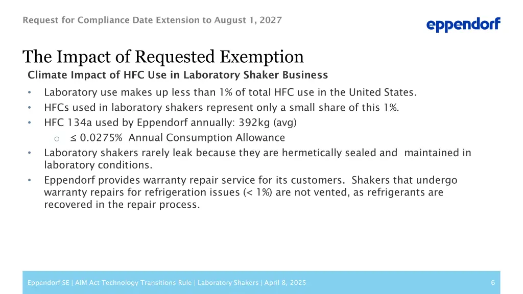 request for compliance date extension to august