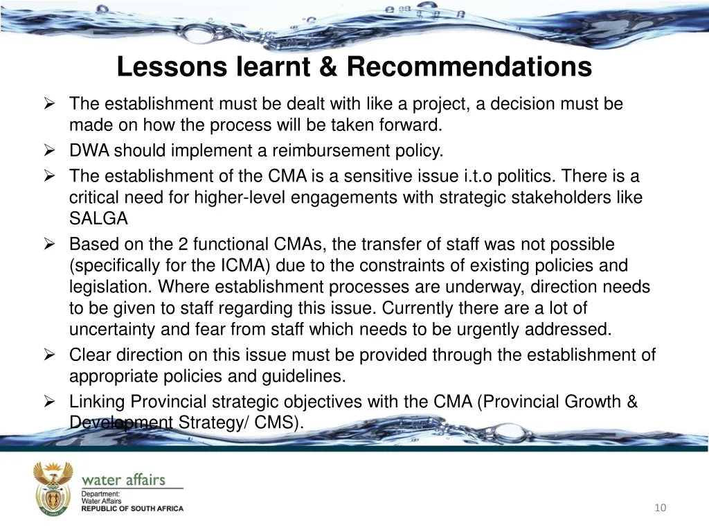 lessons learnt recommendations