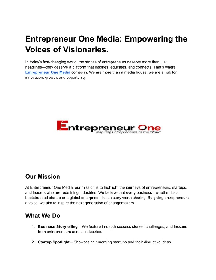 entrepreneur one media empowering the voices