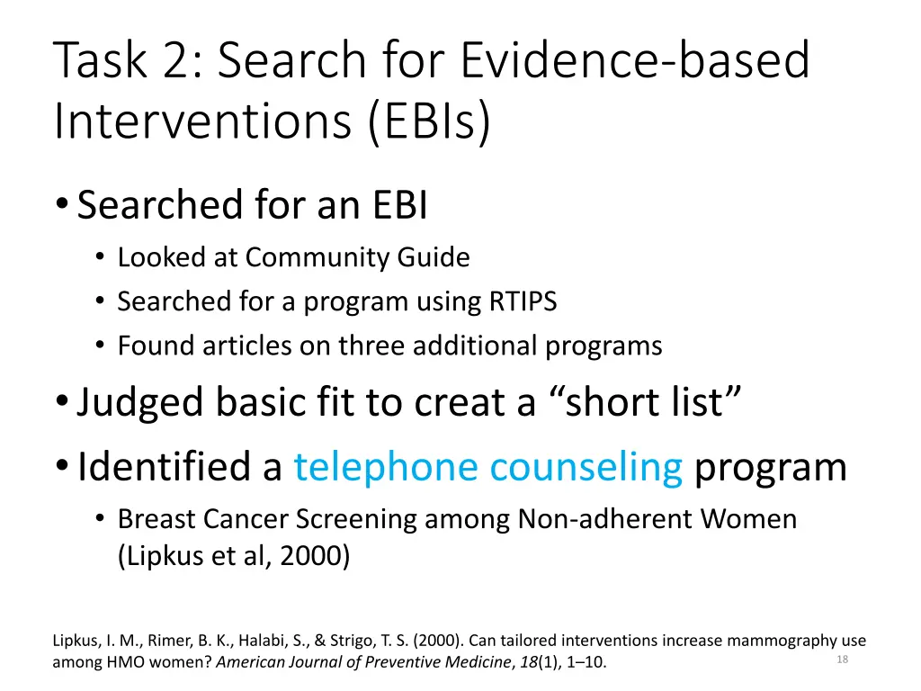task 2 search for evidence based interventions 1