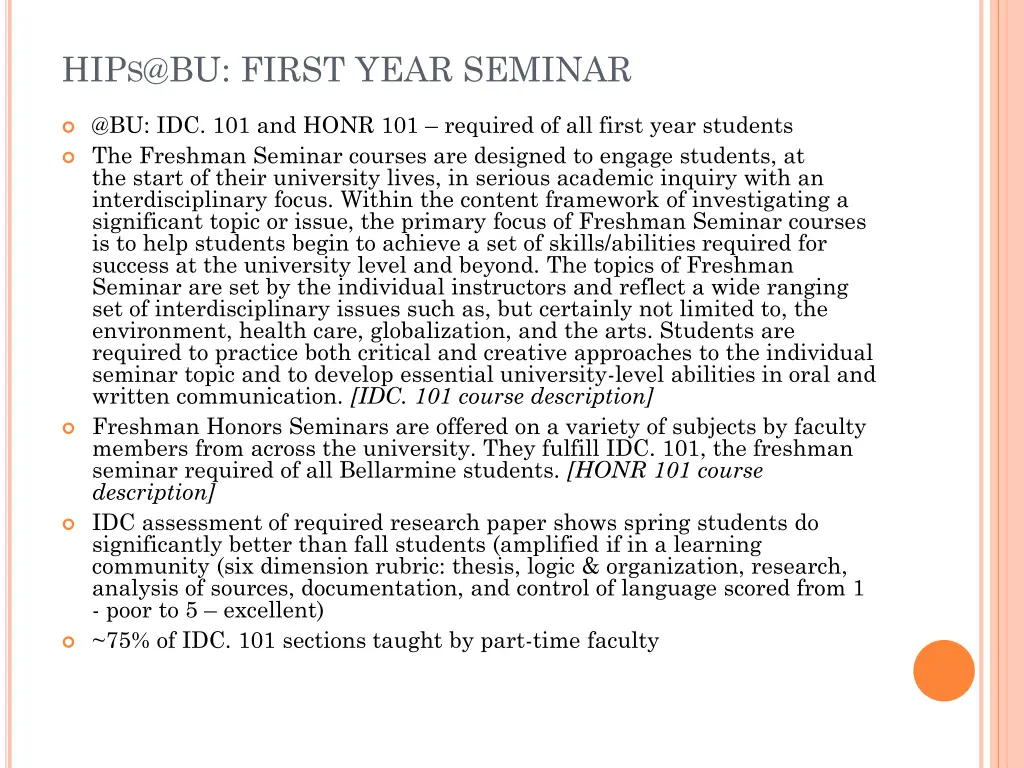 hip s @bu first year seminar