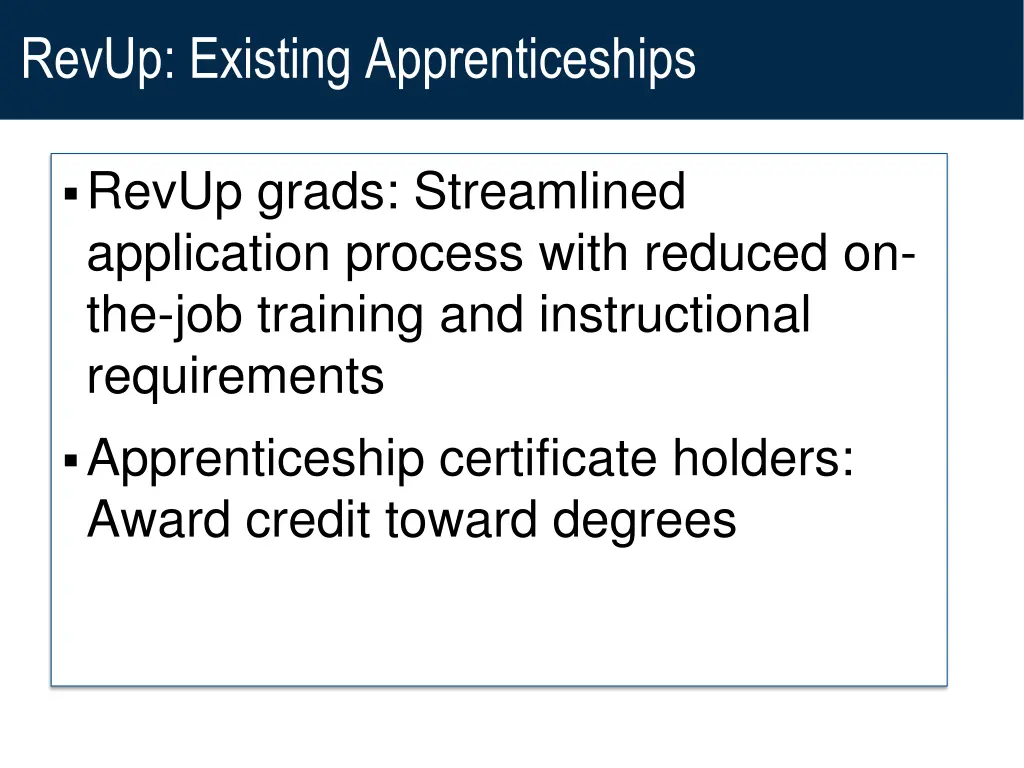 revup existing apprenticeships