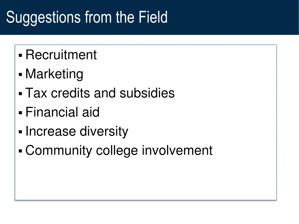 suggestions from the field