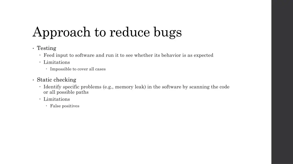 approach to reduce bugs