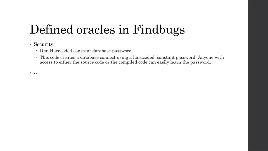 defined oracles in findbugs 2
