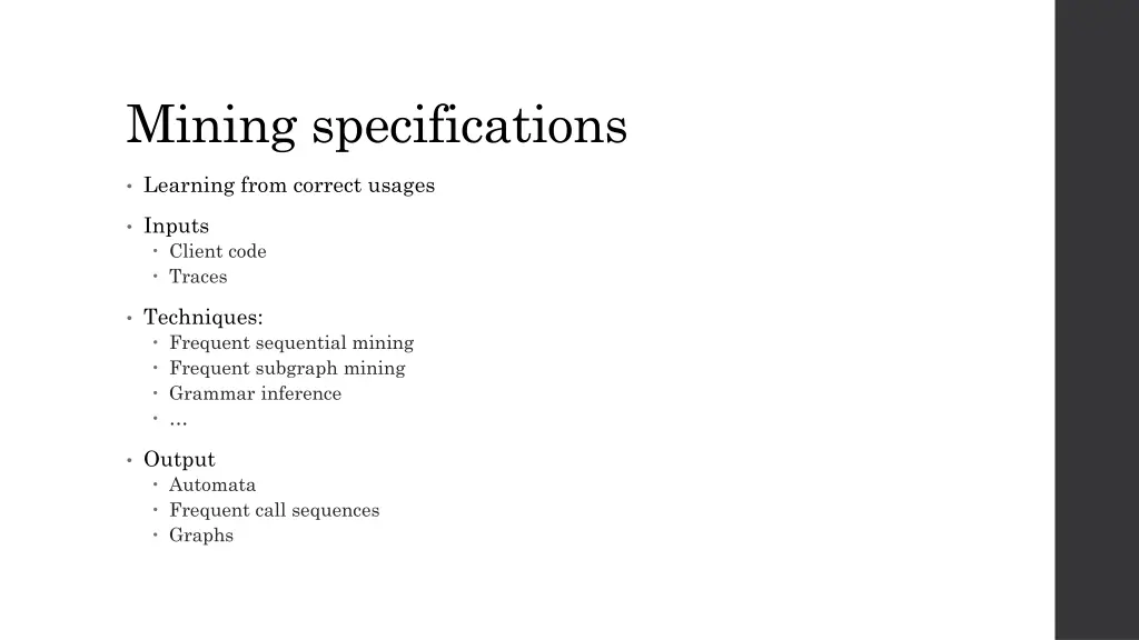 mining specifications