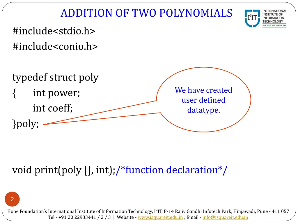 addition of two polynomials include stdio
