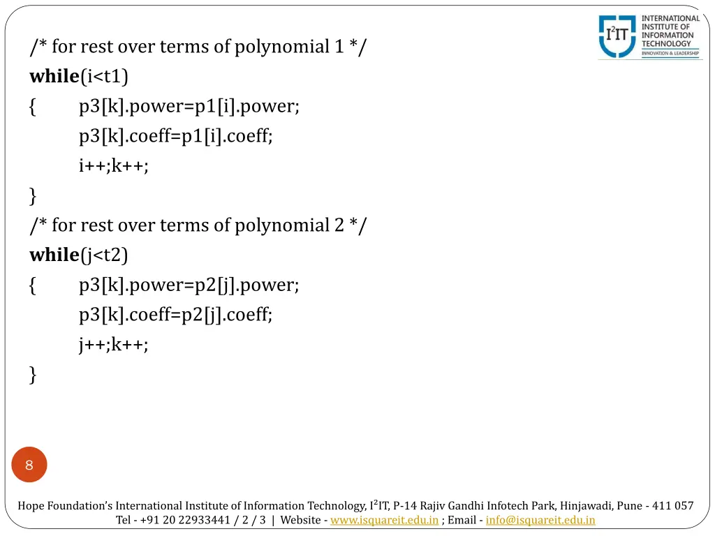 for rest over terms of polynomial 1 while