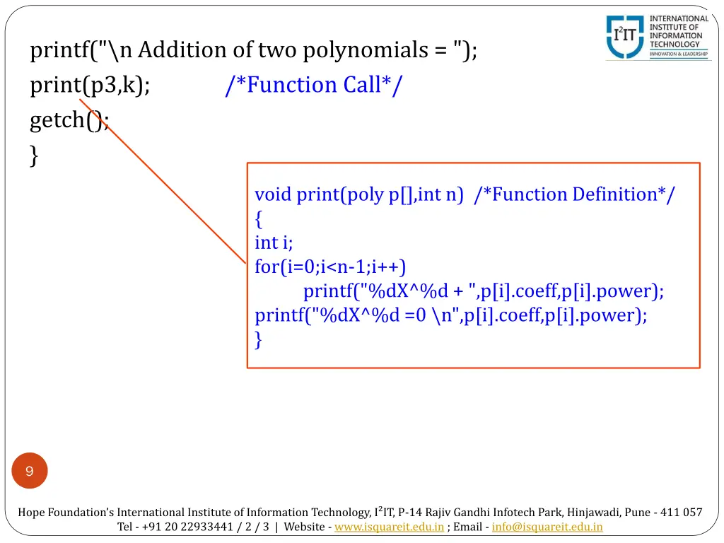 printf n addition of two polynomials print