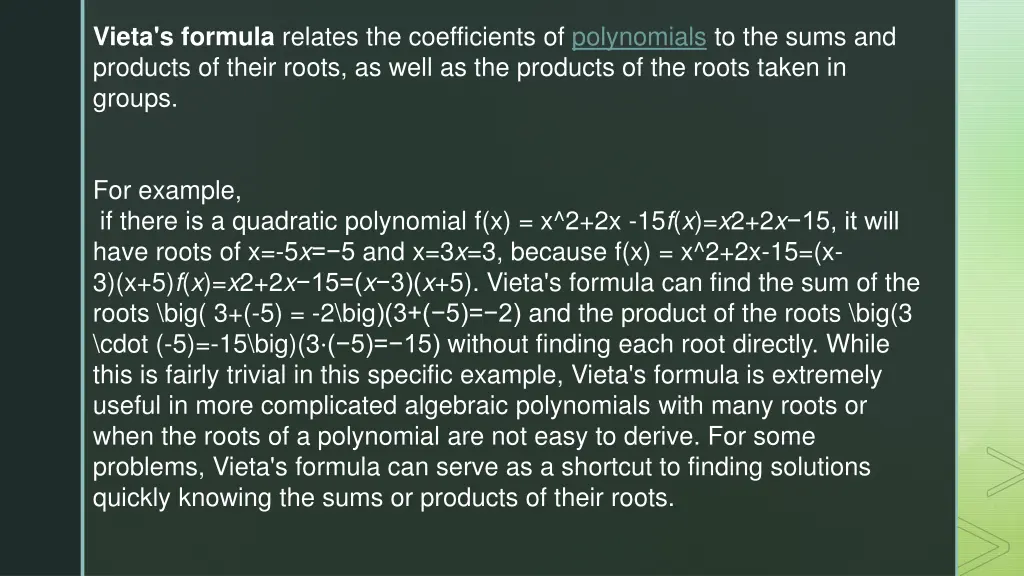 vieta s formula relates the coefficients