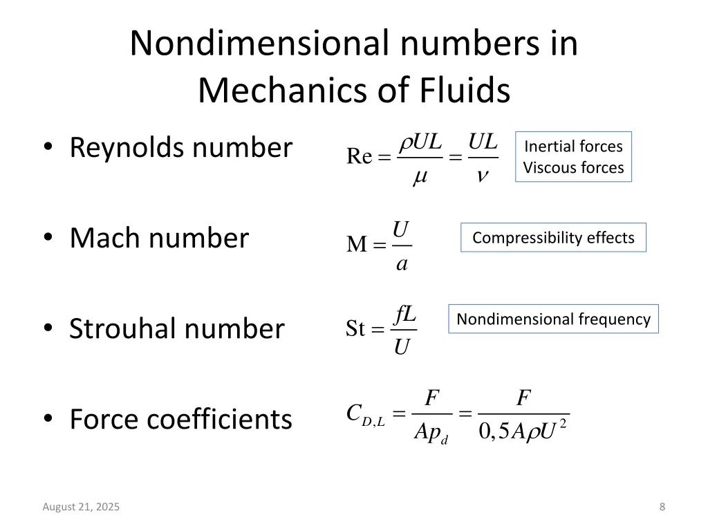 nondimensional numbers in mechanics of fluids