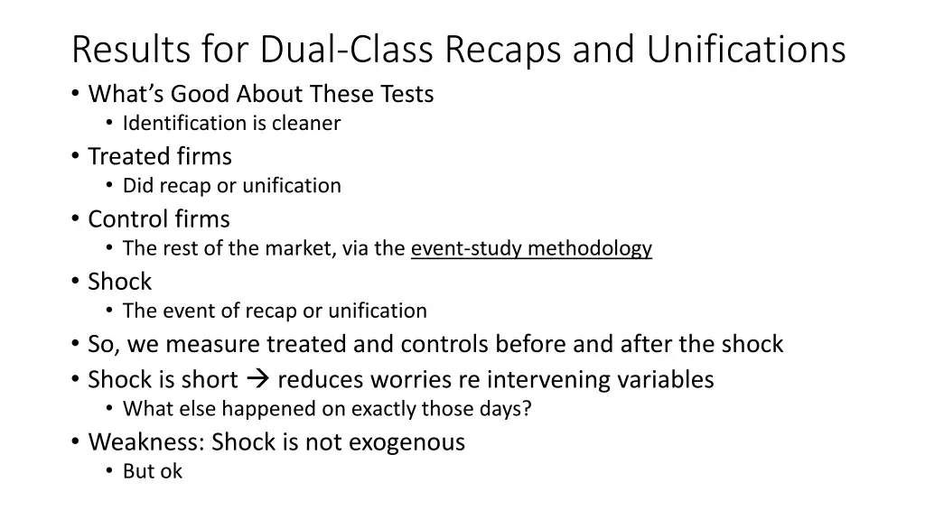 results for dual class recaps and unifications