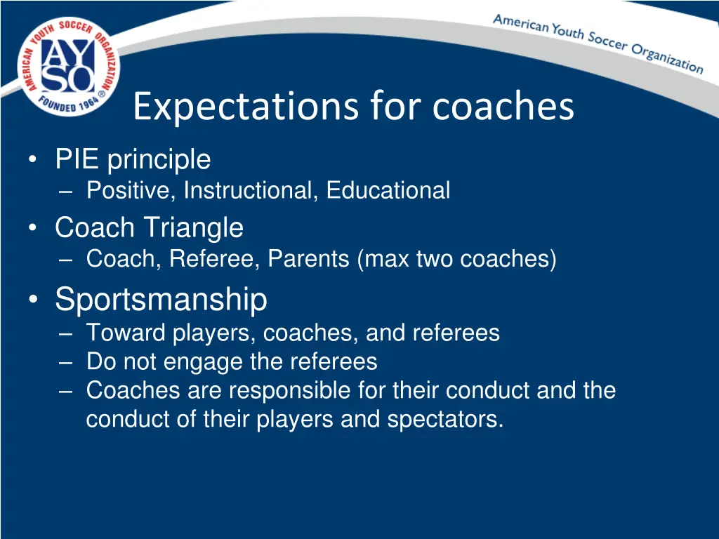 expectations for coaches pie principle positive