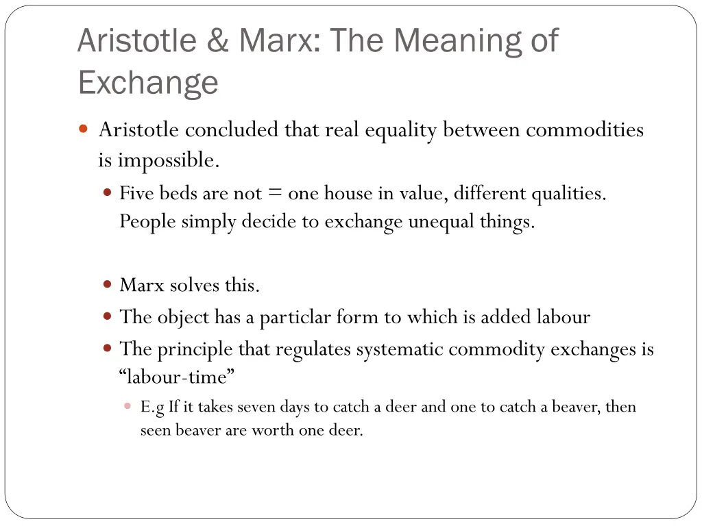 aristotle marx the meaning of exchange