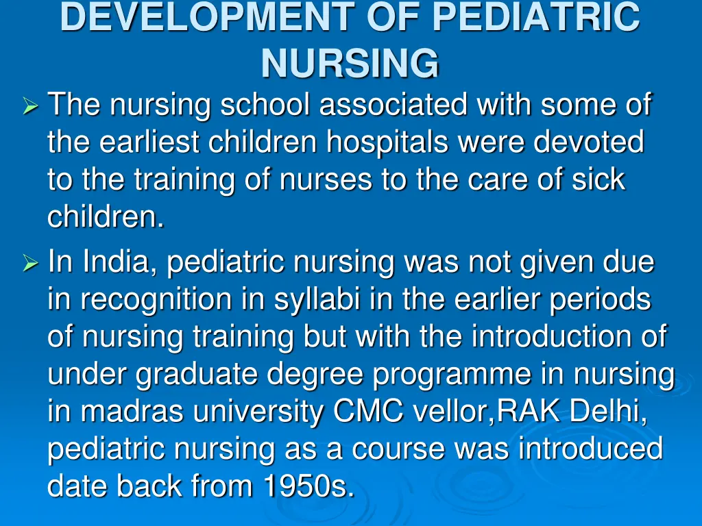 development of pediatric nursing the nursing