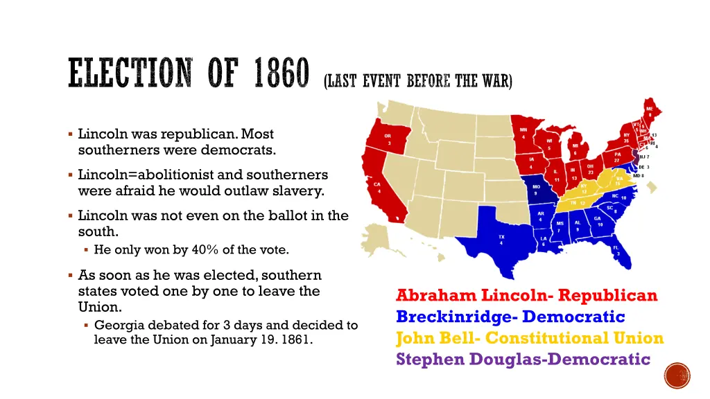 election of 1860 last event before the war