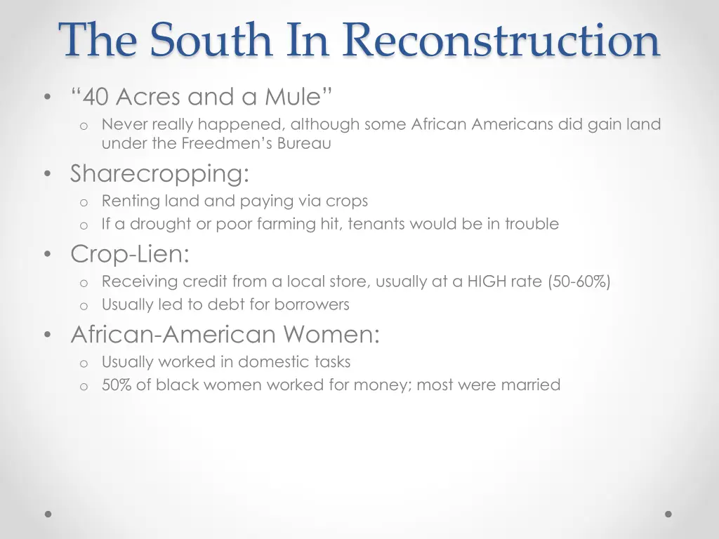 the south in reconstruction 40 acres and a mule