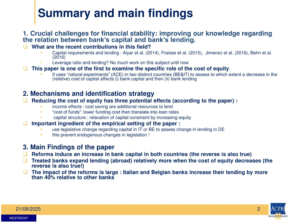 summary and main findings