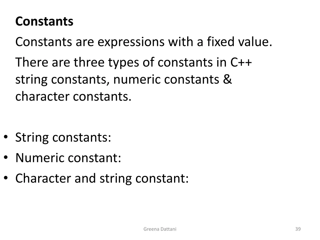 constants constants are expressions with a fixed