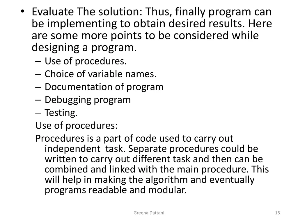 evaluate the solution thus finally program