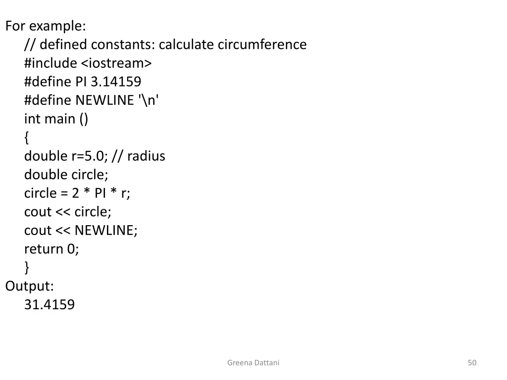 for example defined constants calculate