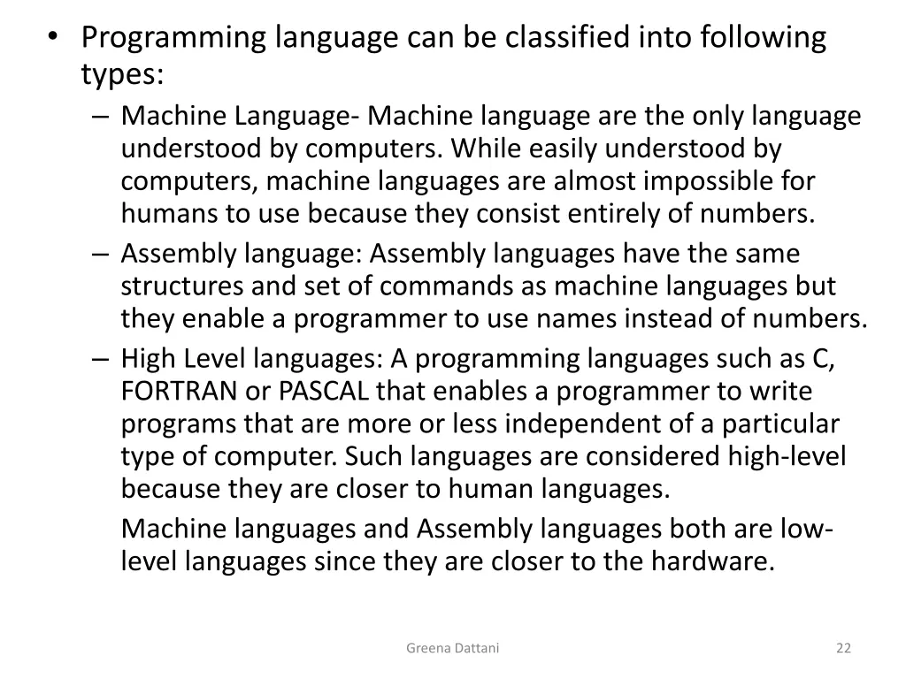 programming language can be classified into