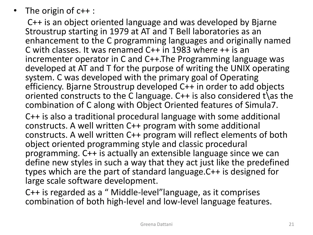 the origin of c c is an object oriented language