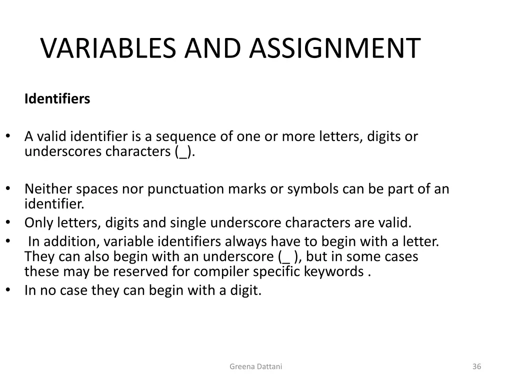 variables and assignment