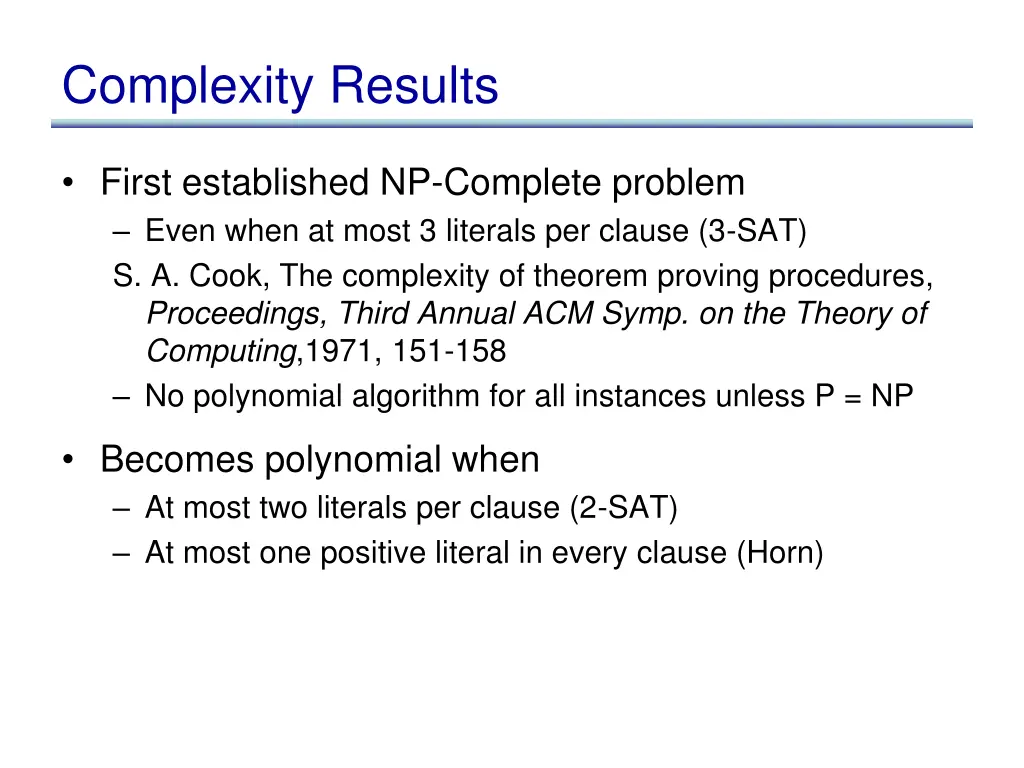 complexity results