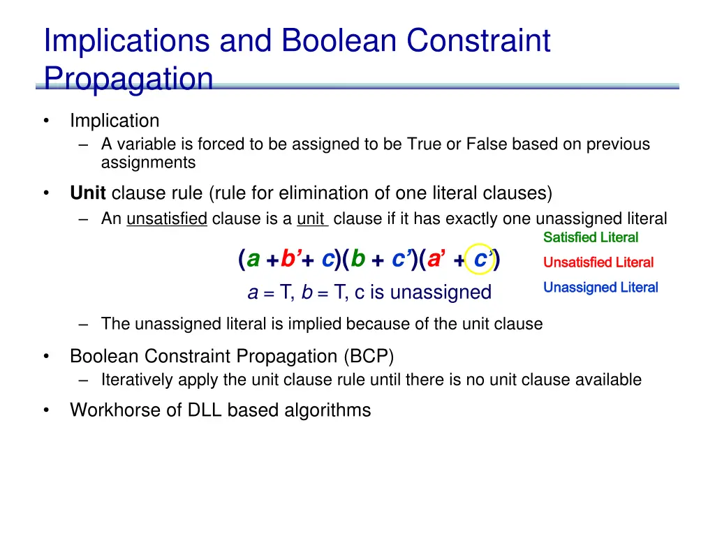 implications and boolean constraint propagation