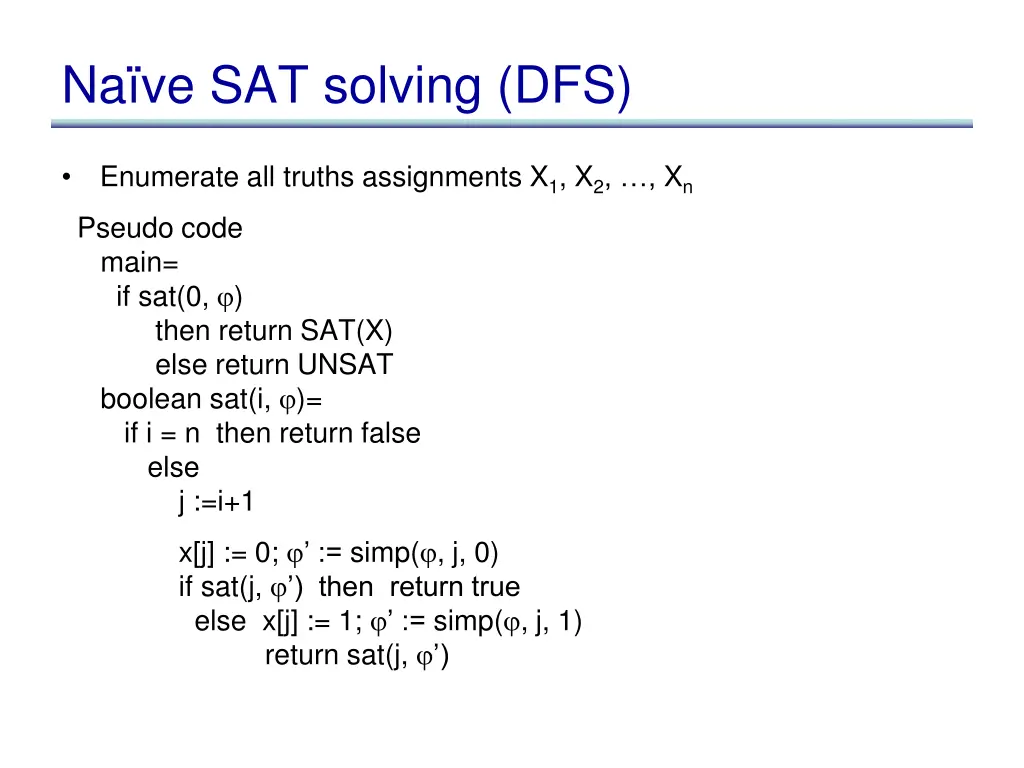 na ve sat solving dfs